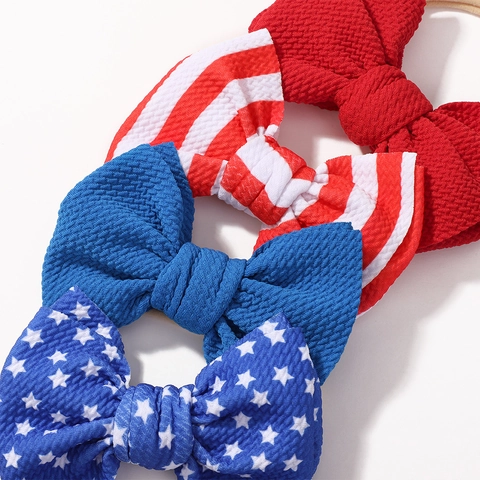 Independence Day Baby Bow Headband Stars And Stripes Print Elastic Nylon Hair Band For Toddler Infants Girls Headwear