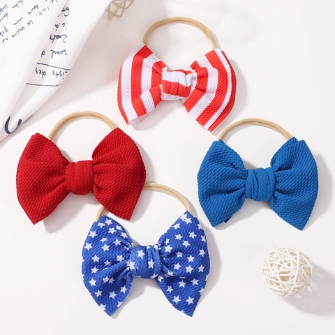 Independence Day Baby Bow Headband Stars And Stripes Print Elastic Nylon Hair Band For Toddler Infants Girls Headwear