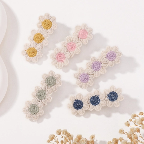 Vintage Häkel-Sonnenblumen-Haarspangen Für Mädchen Kinder Pastoral Gestrickte Blumen Entenschnabel-Clips Haarschmuck