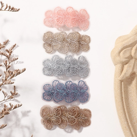 Kids Lace Embroidered Flower Hair Clips Vintage Court Style Floral Mesh BB Clips For Girls Hair Accessories Decorative