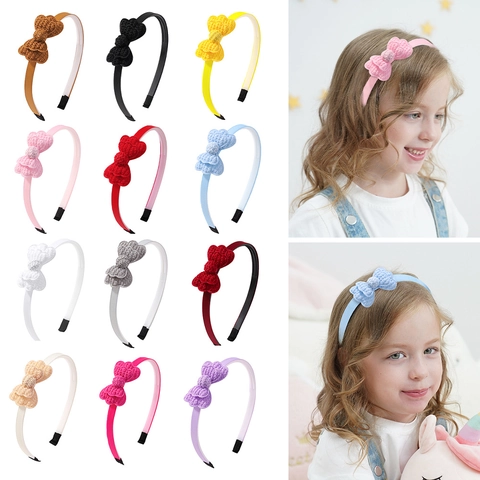 Kids Crochet Knit Bowknot Headband Cute Fabric Princess Hair Band For Girls Handmade Macaron Color Toddler Hair Accessories
