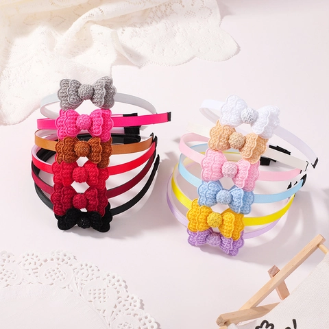 Kids Crochet Knit Bowknot Headband Cute Fabric Princess Hair Band For Girls Handmade Macaron Color Toddler Hair Accessories