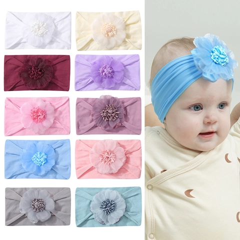 Weiches Nylon Baby Stirnband Mit Großer Chiffon Blume Boutique Elastisches Haarband Für Säuglinge Kleinkinder Fotografie Zubehör