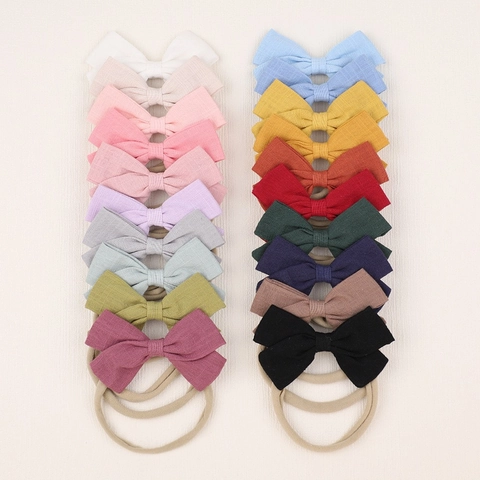Handmade Baby Bow Headband Soft Elastic Nylon Hair Band For Infants Toddlers Slub Cotton Solid Color Hair Accessories