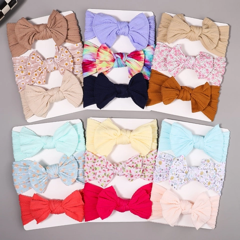 Set di Fasce per Capelli in Nylon per Neonati con Fiocco Grande Fascia Elastica Morbida in Maglia a Costine per Bambine