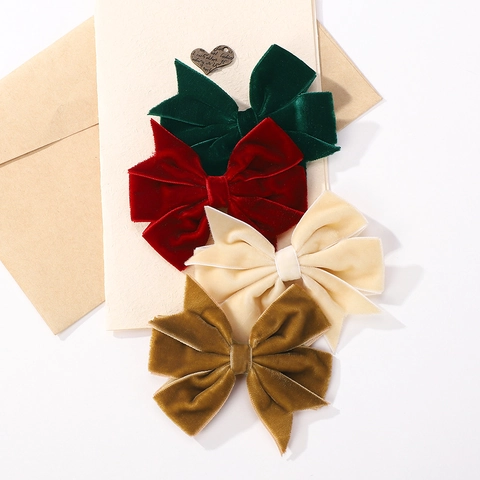Handmade Velvet Bow Hair Clips For Kids Girls Vintage Solid Color Flocked Fabric Bowknot Alligator Clips Princess Hair Accessories