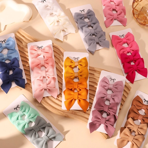 Baby Girls Bow Hair Clips Set Cotton Fabric Waffle Texture Butterfly Hairpin Candy Color Children Cute Hair Accessories Headwear