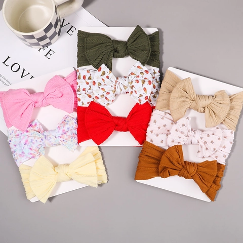 Set di Fasce per Capelli in Nylon per Neonati con Fiocco Grande Fascia Elastica Morbida in Maglia a Costine per Bambine