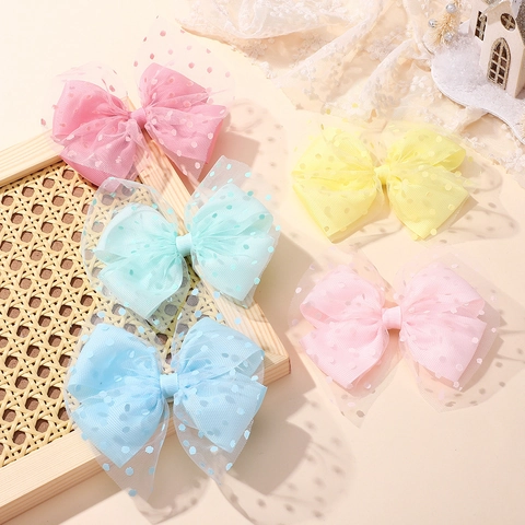 Pinza para el Pelo con Lazo de Malla Hecha a Mano para Niños Lunares Lentejuelas Tul en Capas Accesorios para Niñas