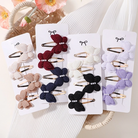 Butterfly Hair Clips Artificial Pearl Fabric Embroidery Boutique Hair Accessories Daily Wedding Handmade Style Kids Girls Gift