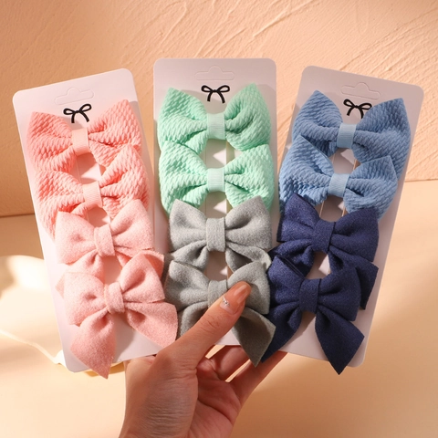 Baby Girls Bow Hair Clips Set Cotton Fabric Waffle Texture Butterfly Hairpin Candy Color Children Cute Hair Accessories Headwear