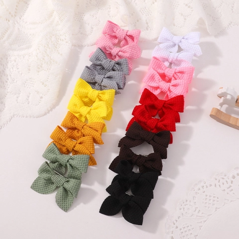 Handmade Waffle Knit Fabric Bow Hair Clips For Kids Girls Soft Solid Color Alligator Clips Hair Accessories Assorted Colors