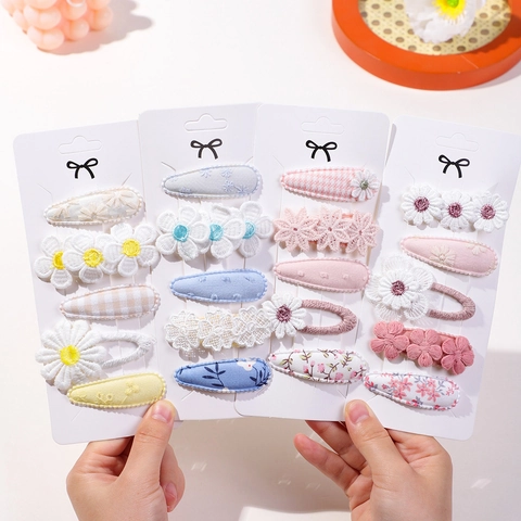 Set di Fermagli per Capelli Margherita per Bambini Ricamo Tessuto Pizzo Clip BB per Ragazze Dolce Motivo Floreale Accessori