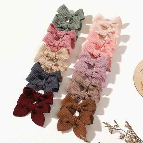 Handmade Waffle Knit Fabric Bow Hair Clips For Kids Girls Soft Solid Color Alligator Clips Hair Accessories Assorted Colors