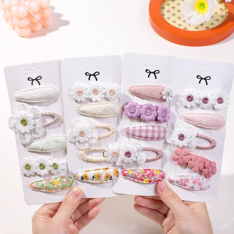 Set di Fermagli per Capelli Margherita per Bambini Ricamo Tessuto Pizzo Clip BB per Ragazze Dolce Motivo Floreale Accessori