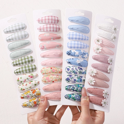Kids Sweet Floral Plaid Fabric BB Hair Clips Set Daisy Polka Dot Hairpins For Girls Toddlers Fashion Hair Accessories