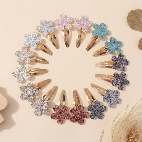 Handmade Glitter Flower Snap Clips For Kids Girls Sparkling Butterfly Hairpins Colorful BB Hair Clips Hair Accessories Set