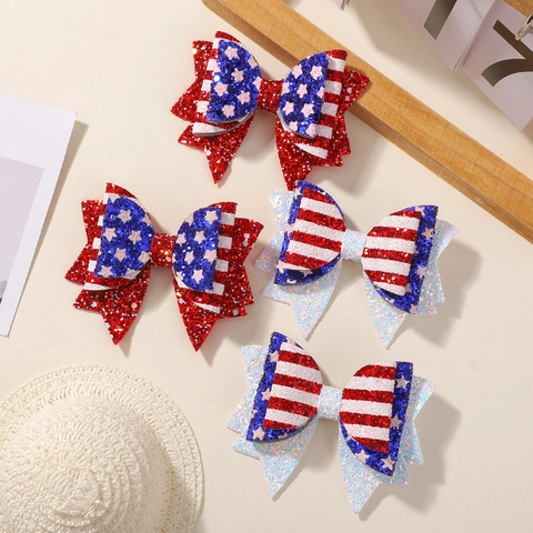 Fermagli per Capelli a Fiocco Glitter Giorno dell'Indipendenza USA Motivo Stelle e Strisce Forcine con Paillettes Scintillanti Accessori per Capelli Bambine