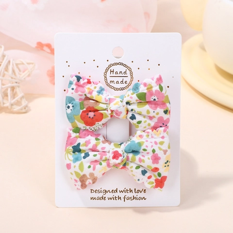 Girls Cute Bow Hair Clip Pink Plaid Floral Fabric Hairpin Handmade Bowknot Hair Accessory Kids Toddlers Sweet Daily Styling