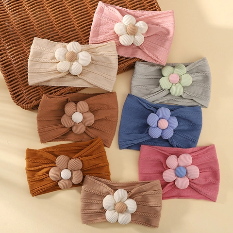 Fascia per Capelli per Neonati in Nylon Morbido Fascia Elastica in Tessuto a Maglia Con Fiore Stereo Accessori per Capelli per Bambini