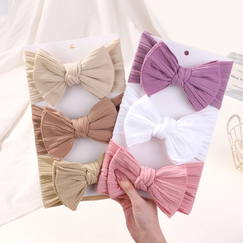 Solid Color Baby Headbands Elastic Nylon Bow Headband Collection Soft Ribbed Fabric Infant Hair Accessories 3675