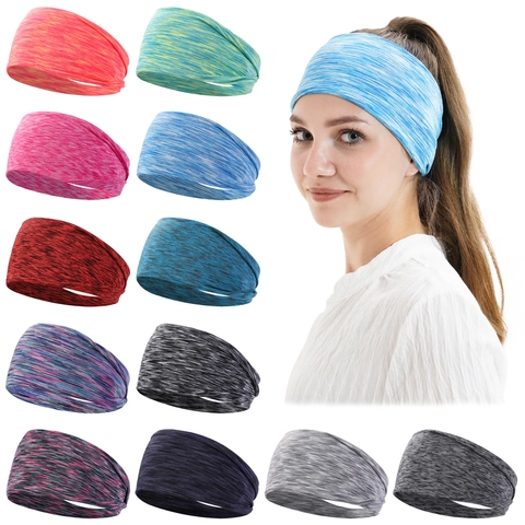 Westlicher Stil Elastisches Sport Stirnband Set Gestreift Space-Dye Schweißband Elastisches Yoga Laufen Haarband Für Damen Mädchen Fitness Zubehör
