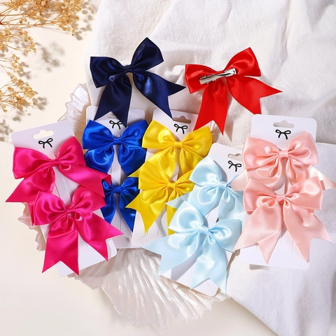 Sweet Candy Color Bow Hair Clips For Girls Polyester Ribbon Handmade Duckbill Clips Pastoral Style Hair Accessories