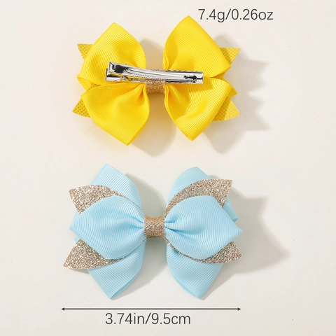 Handmade Grosgrain Ribbon Glitter Bow Hair Clips For Girls Double Layer Boutique Bowknot Duckbill Hairpins Party Accessories