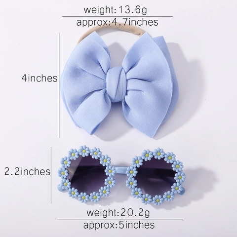 Cute Kids Bow Nylon Headband Sunflower Sunglasses Summer Vacation Baby Hair Accessories Daisy Flower Round Eyewear