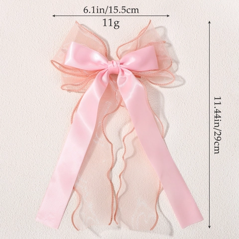 Sweet Polyester Chiffon Bowknot Hair Clip For Girls Long Streamer Satin Alligator Clip Macaron Color Kids Hair Accessories