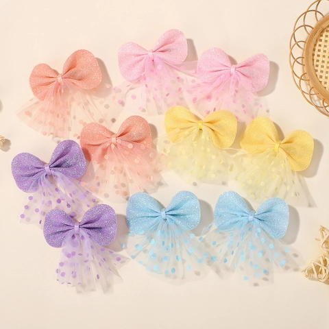Pinzas para el Cabello con Lazo de Malla de Doble Capa para Niñas Horquillas de Lentejuelas Brillantes con Lunares Accesorios Niños