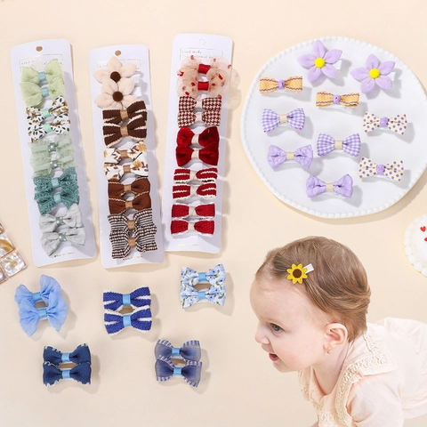 Cute Kids Bow Hair Clip Plaid Polka Dot Floral Patterns Handmade Fabric Mini Hairpins Accessories For Little Girls