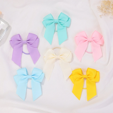 Handmade Polyester Grosgrain Ribbon Bow Hair Clips With Streamers Solid Color Boutique Hair Accessories For Kids Girls