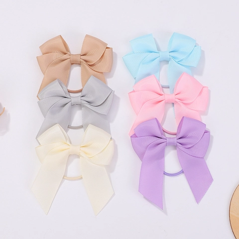 Handmade Polyester Grosgrain Ribbon Bow Hair Clips With Streamers Solid Color Boutique Hair Accessories For Kids Girls