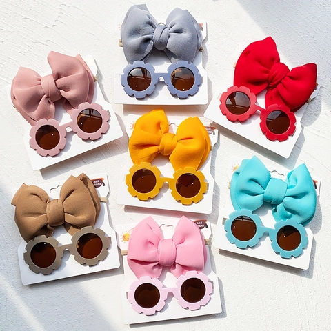 Kinder Blumen Sonnenbrille Und Schleife Stirnband Für Kleinkinder Süße Florale Sonnenbrille Band Stoff Stirnband Sommer Strand