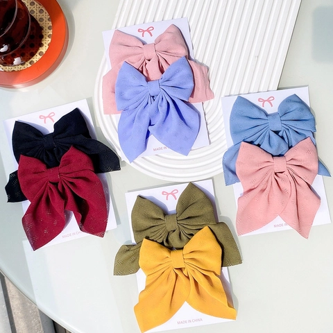 Pinzas para el Cabello con Lazo de Satén Grandes para Niñas Estilo Preppy Vintage Color Sólido Clips de Pico de Pato Lolita