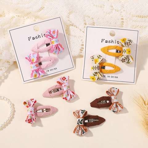 Handmade Fabric Embroidery Flower Bow Hair Clips Set For Girls Cute Floral Fabric BB Fringe Clips Kids Hair Accessories
