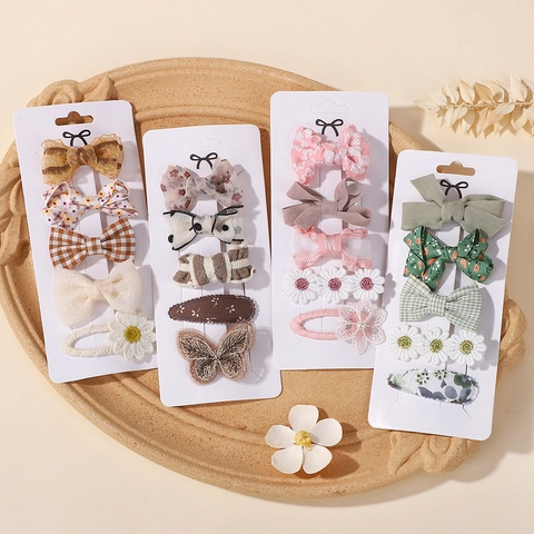 Horquillas Hechas a Mano para Niñas Pequeñas Poliéster Cuadros Lazo Floral Pinzas para el Cabello Accesorios Decorativos para Niños