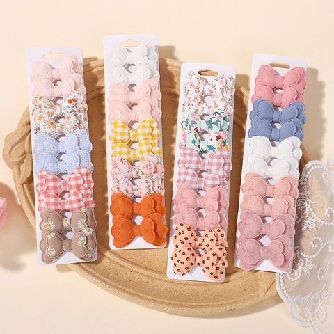 Kinder Schleife Haarspangen Set Für Mädchen Blumen Karomuster Punktmuster Band Entenschnabel-Clips Handgefertigt Stoff Haarschmuck Kopfschmuck