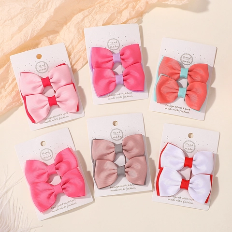European American Style Solid Color Bow Hair Clips Set For Kids Cute Grosgrain Ribbon Alligator Clips Hair Accessories