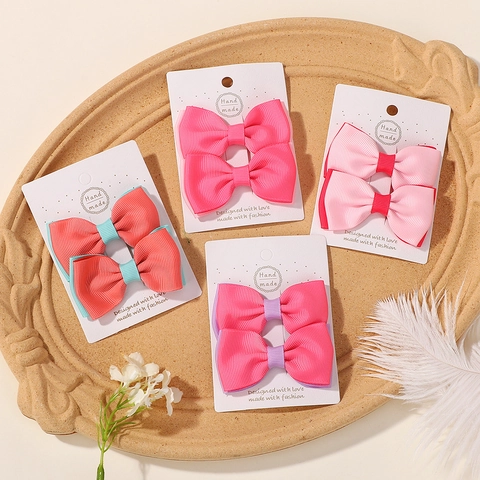 European American Style Solid Color Bow Hair Clips Set For Kids Cute Grosgrain Ribbon Alligator Clips Hair Accessories