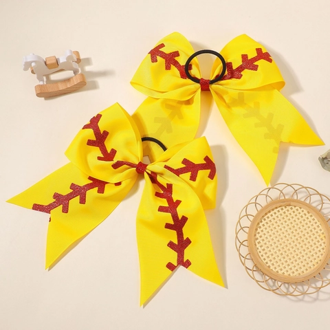 Coleteros de Lazo Grandes de Cinta de Grosgrain para Niñas Pequeñas Tema de Béisbol Softbol Costuras de Brillo Cuerdas de Pelo Elásticas Joyería de Cabeza de Princesa