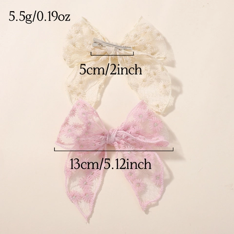 Daisy Embroidery Lace Bow Hair Clips Set Large Mesh Ribbon Hairpins Duckbill Clips For Kids Girls Sweet Floral Hair Accessories