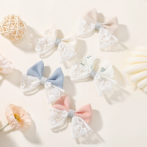 Lace Bowknot Hair Clips For Kids Girls Fabric Floral Ribbon Duckbill Clip Sweet Lolita Aesthetic Hair Accessories Hairpin