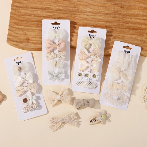Ensemble de Barrettes à Cheveux pour Enfants Nœud en Dentelle Floral Pois Épingles à Cheveux Filles Accessoires Mignons