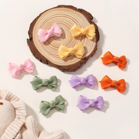 Handmade Grosgrain Ribbon Bow Hair Clips For Girls Children Boutique Solid Color Alligator Clips Mini Hair Accessories