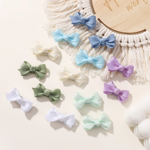 Handmade Grosgrain Ribbon Bow Hair Clips For Girls Children Boutique Solid Color Alligator Clips Mini Hair Accessories