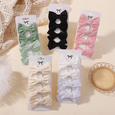 Ensemble de Barrettes à Nœud Papillon en Tissu pour Enfants Mignon Dentelle Tissu Nervuré Épingles à Cheveux Fait à la Main pour Bébés Filles Tout-Petits Accessoires