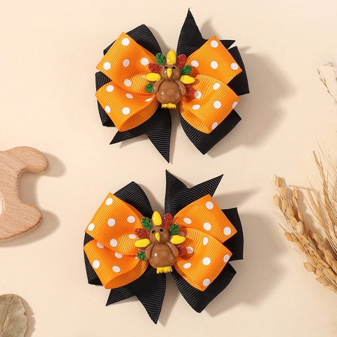 Erntedankfest Truthahn Schleife Haarklammern Für Kinder Ripsband Punktemuster Herbst Festival Mädchen Haarschmuck Accessoires
