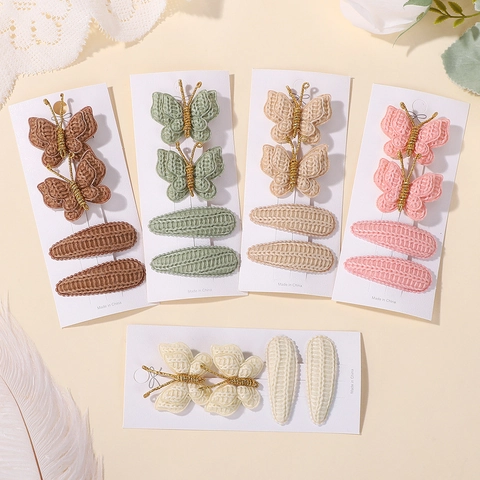 Pinzas Para El Pelo Con Lazo De Punto Para Niños Pequeños Horquillas De Mariposa De Ganchillo Color Sólido Accesorios Para El Pelo De Bebé